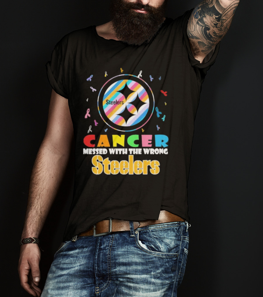Cancer Messed With The Wrong Pittsburgh Steelers Colorful Ribbons T-Shirt