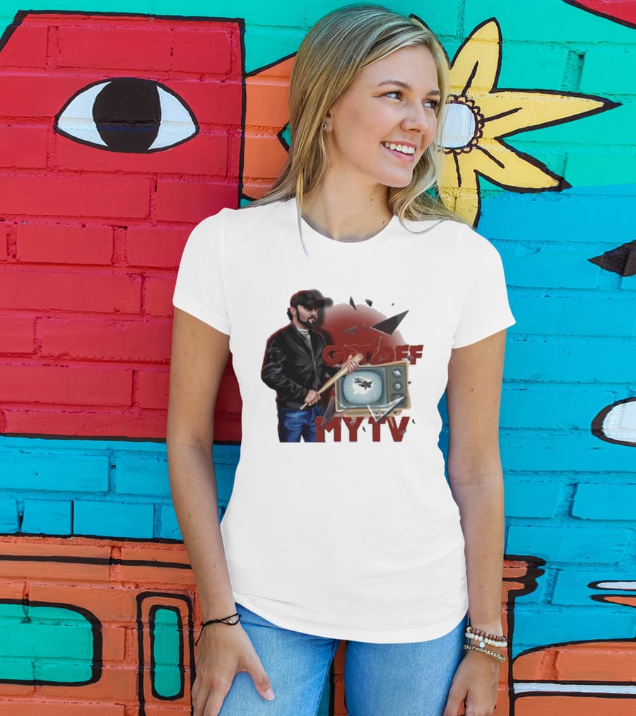 Get Off My TV Baseball Bat Vintage TV Shattered Screen T-Shirt