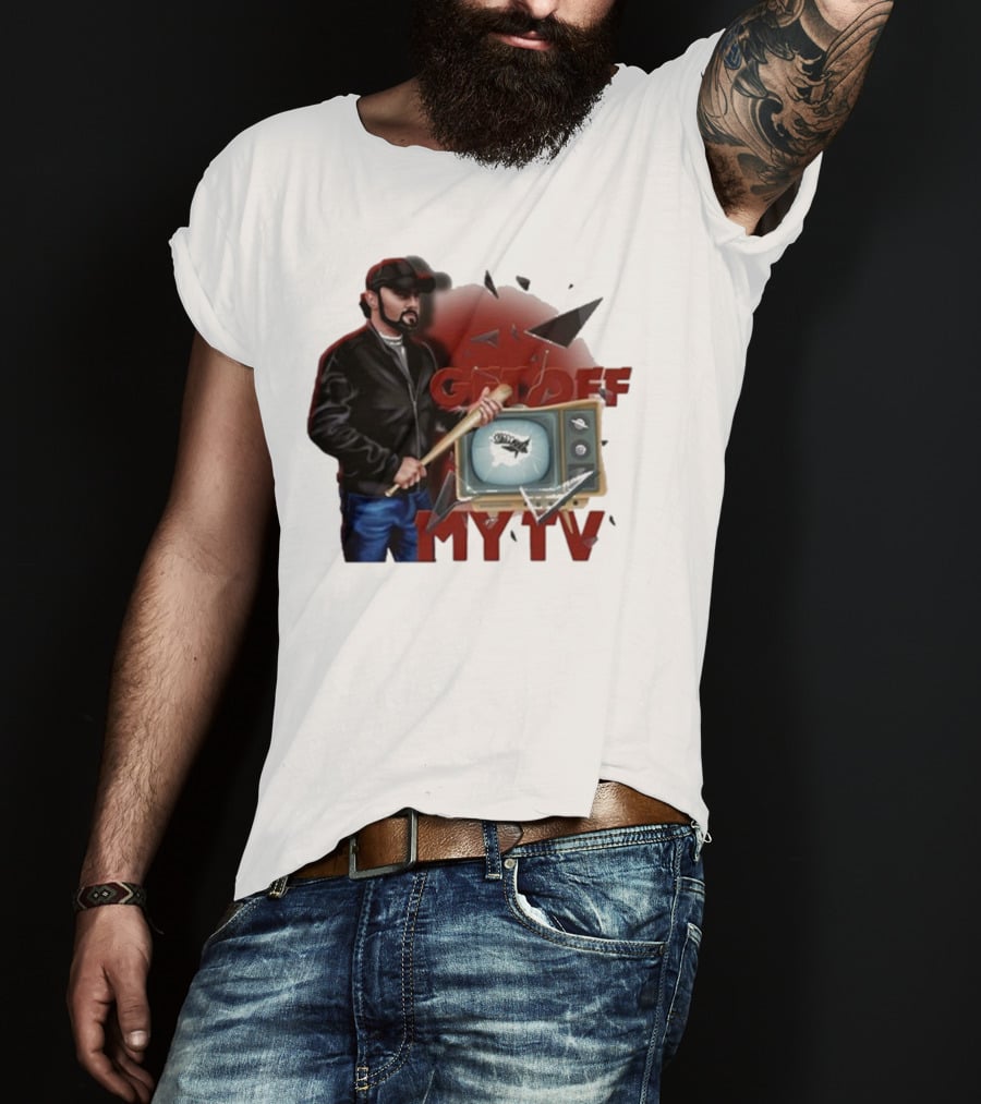 Get Off My TV Baseball Bat Vintage TV Shattered Screen T-Shirt