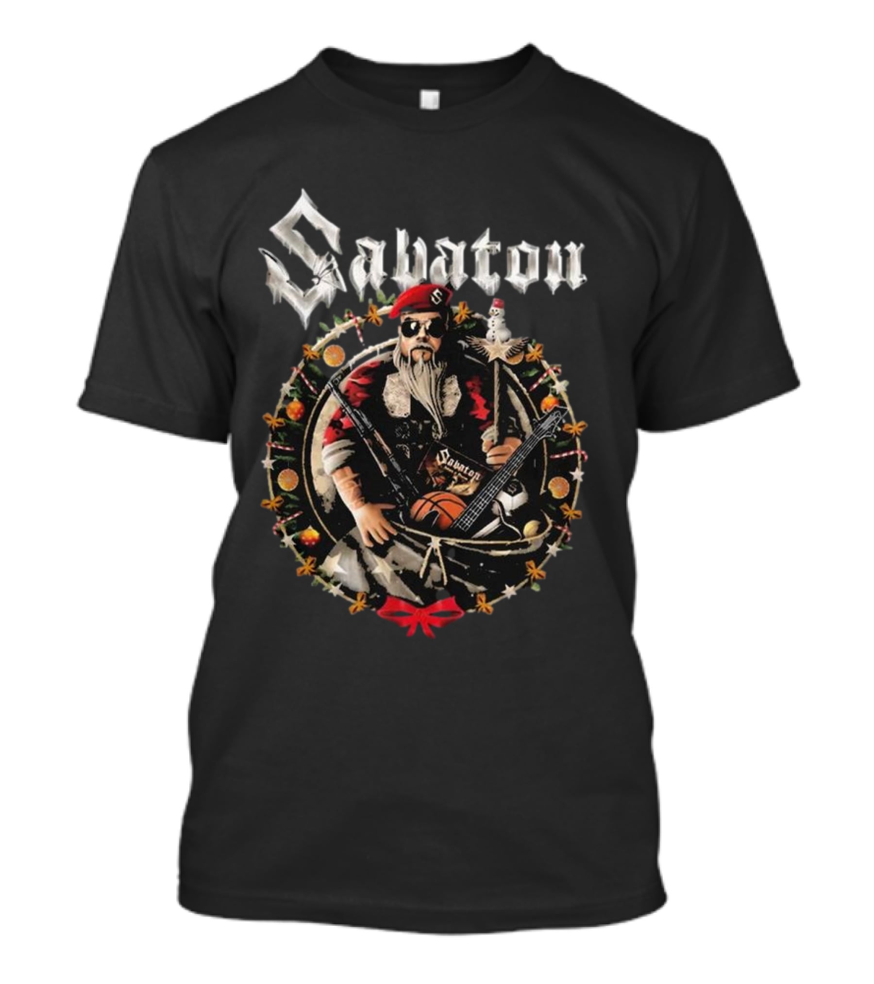 Sabaton Heavy X-Mas Joakim Santa Claus With Guitar And Basketball T-Shirt