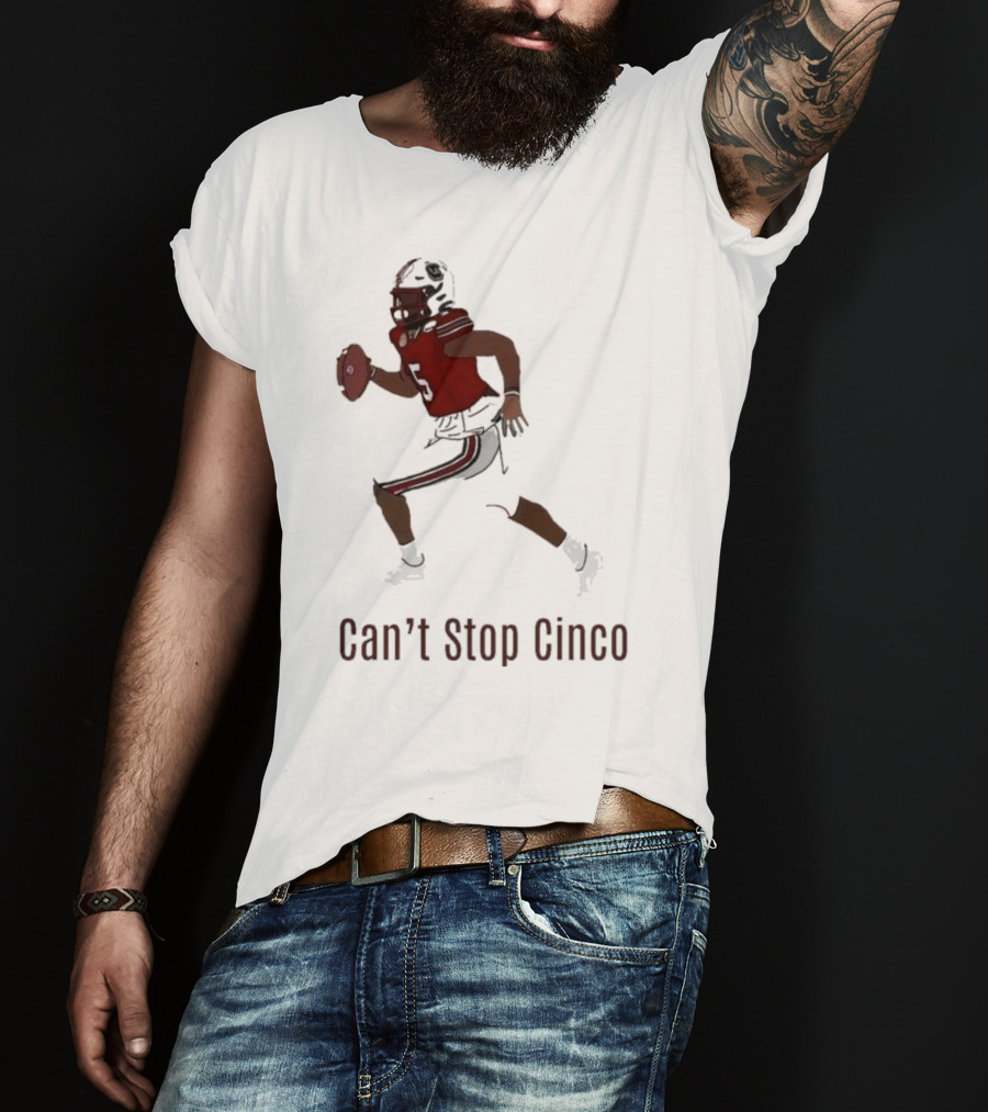 Can't Stop Cinco Football Player In Red And Black Uniform T-Shirt