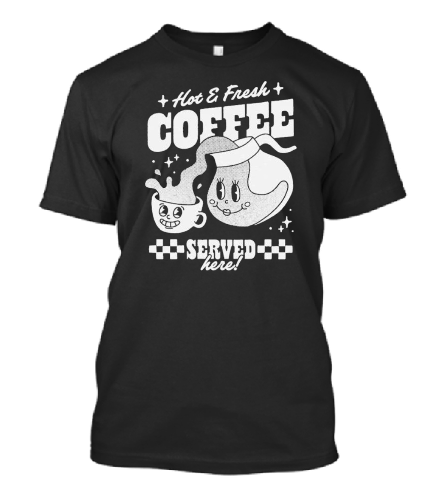 Hot And Fresh Coffee Served Here Retro Cartoon T-Shirt