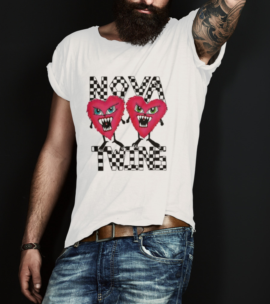 NOVA TWINS Red Heart Monsters With Checkerboard Text T-Shirt