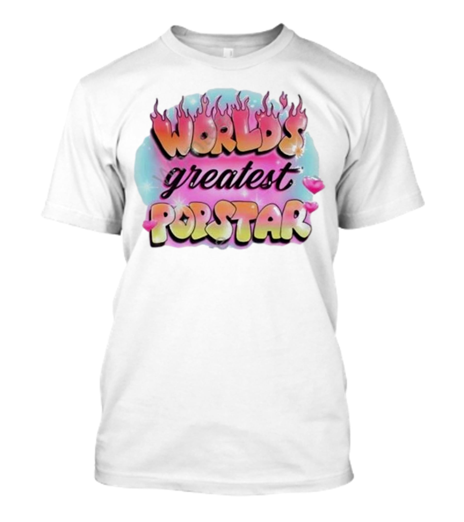 WORLD'S GREATEST POPSTAR Flames And Hearts Retro Vintage Aesthetic T-Shirt