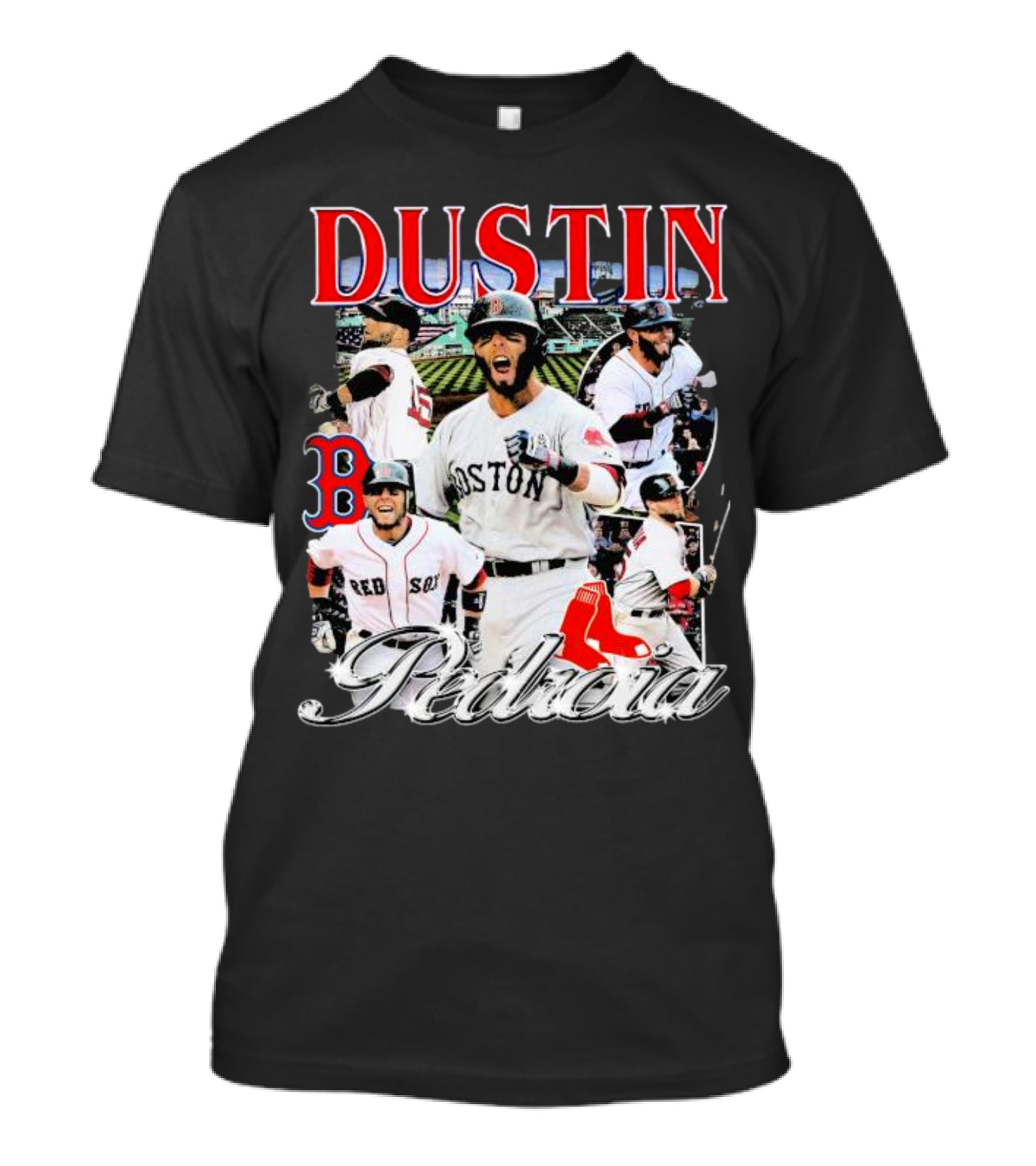 Dustin Pedroia Boston Red Sox Baseball Action Montage T-Shirt