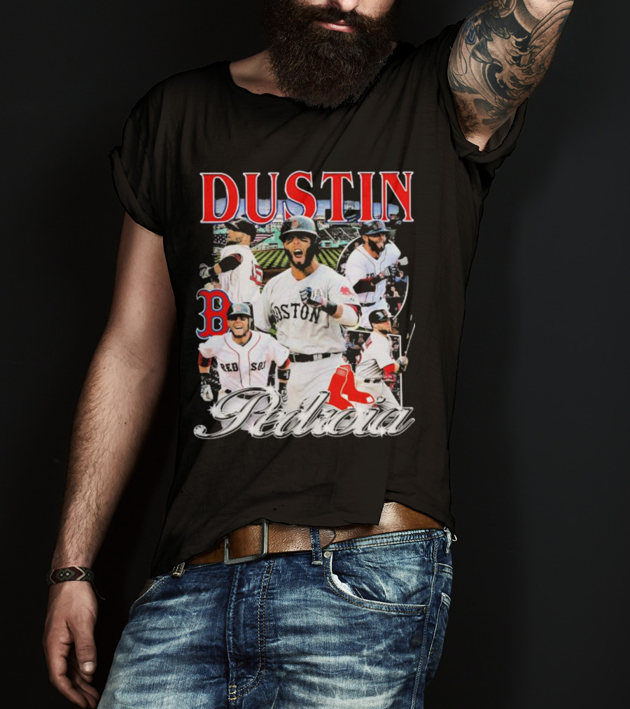 Dustin Pedroia Boston Red Sox Baseball Action Montage T-Shirt
