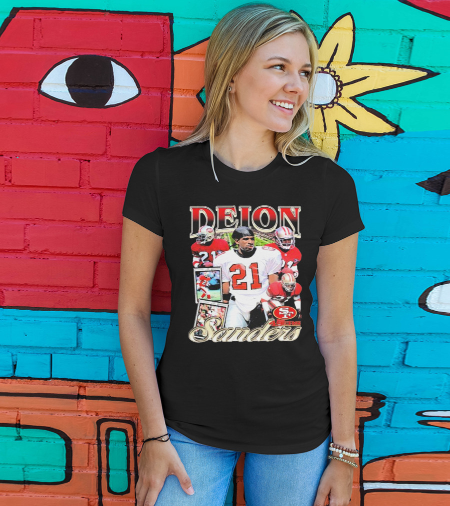 Deion Sanders San Francisco 49ers Football 21 Signature T-Shirt