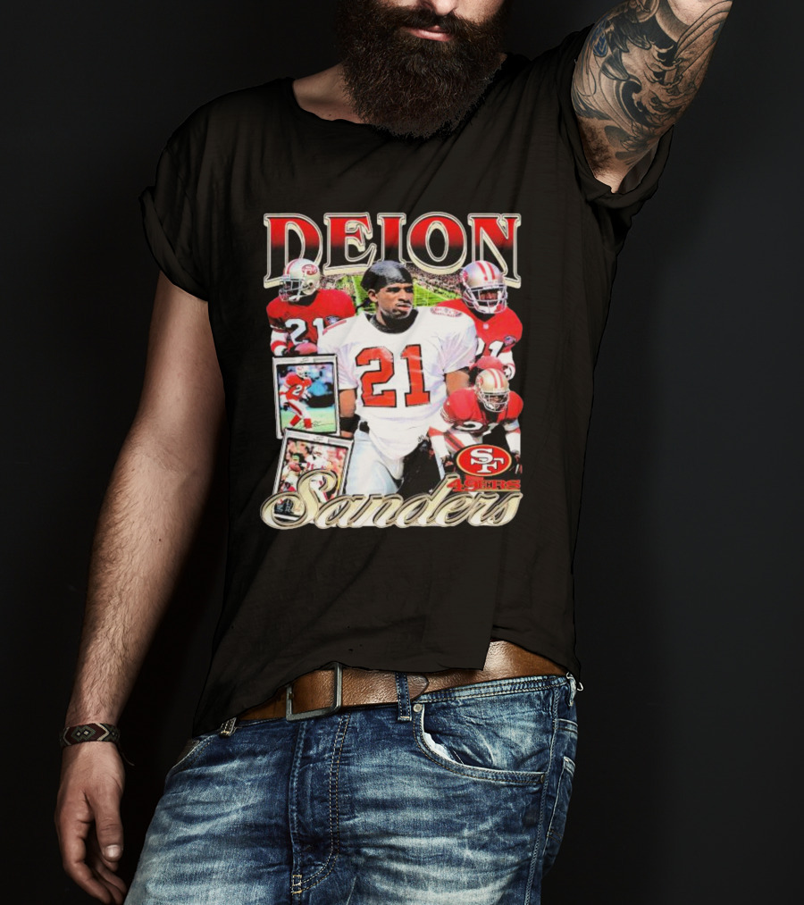 Deion Sanders San Francisco 49ers Football 21 Signature T-Shirt