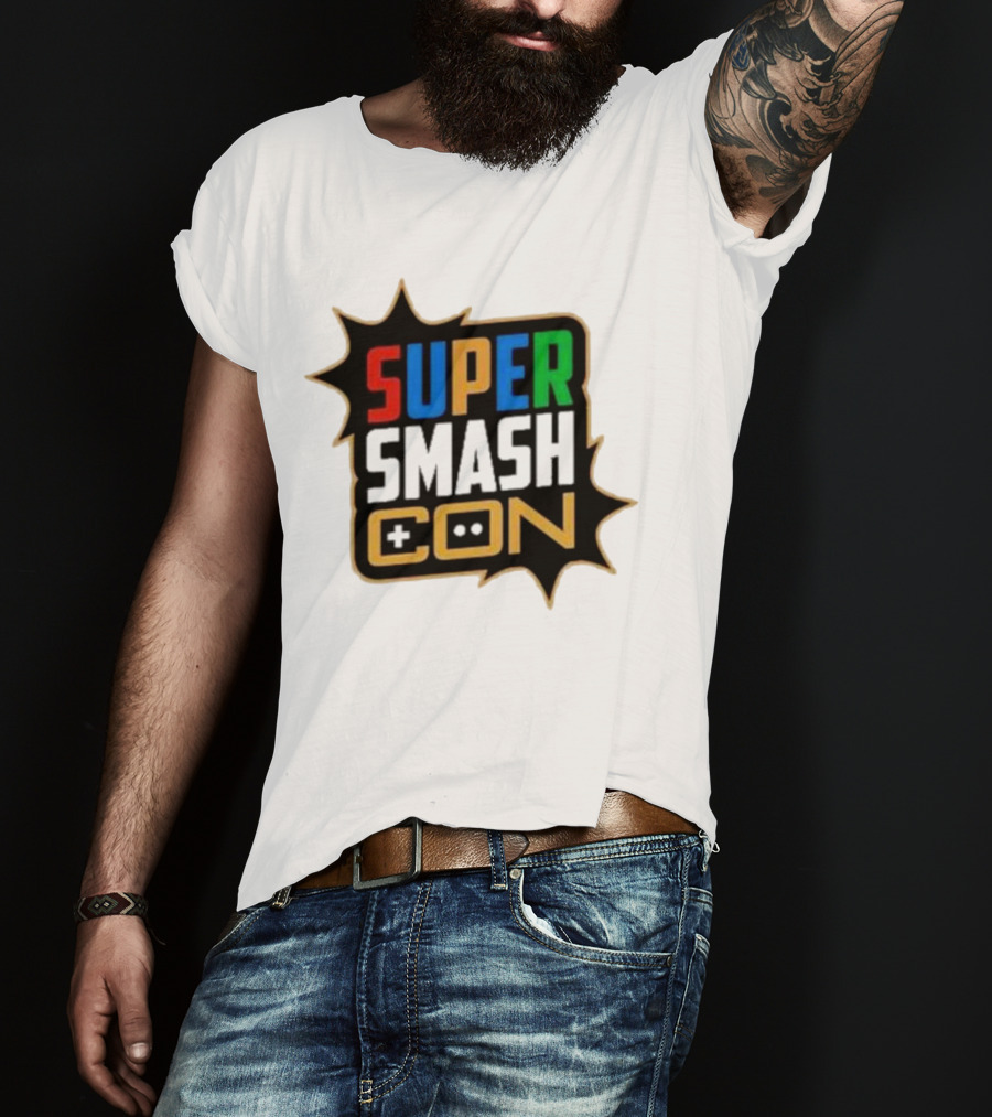 Super Smash Con Logo With Game Controller Icon Colors Burst T-Shirt