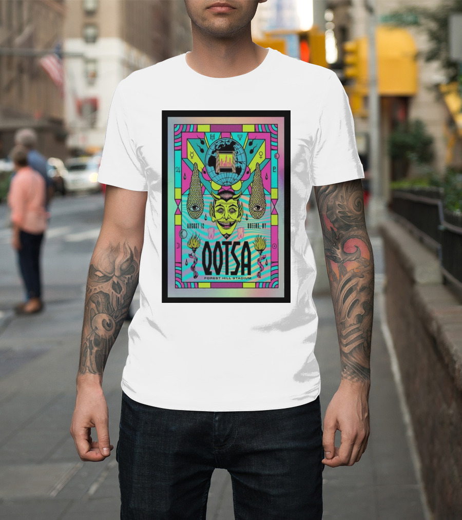 QOTSA August 12 Forest Hill Stadium Queens NY Neon Psychedelic Devil T-Shirt