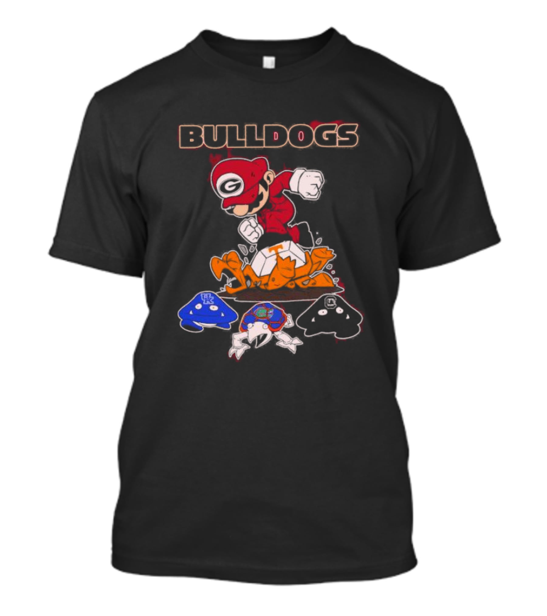 Bulldogs Mario Crushing Tennessee Helmet With Rival Team Symbols T-Shirt