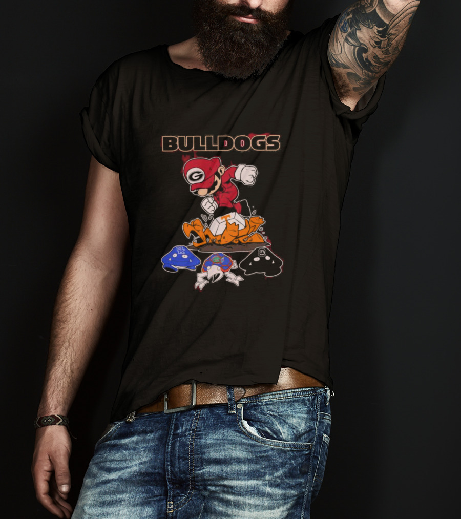 Bulldogs Mario Crushing Tennessee Helmet With Rival Team Symbols T-Shirt