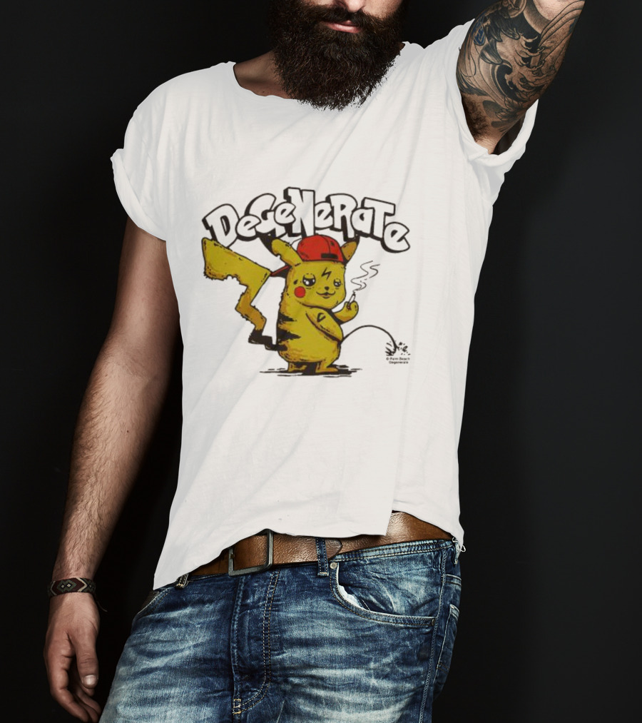 Degenerate Pikachu Smoking With Red Hat T-Shirt