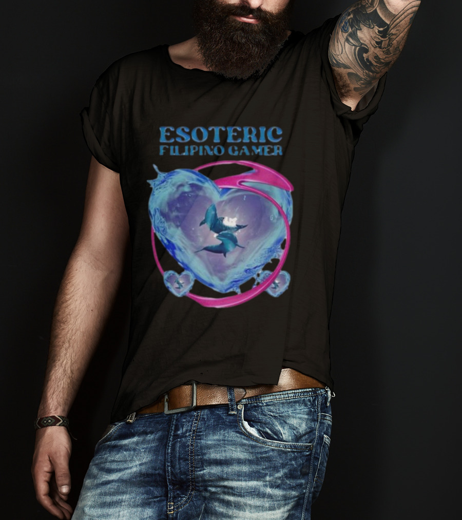ESOTERIC FILIPINO GAMER Heart With Dolphins In Oceanic Sphere T-Shirt