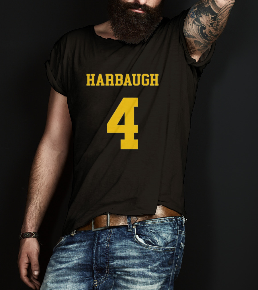 Harbaugh 4 Michigan Football Coach Iconic Jersey Number T-Shirt