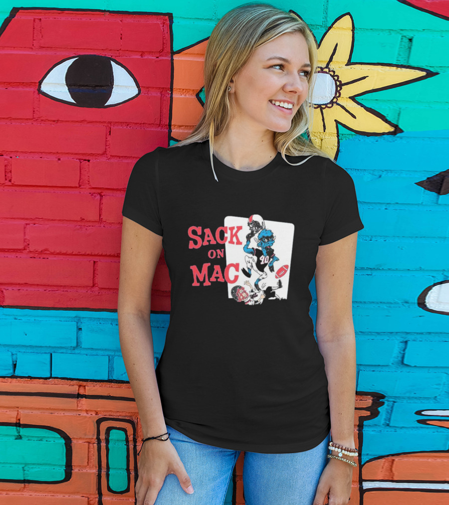 Sack On Mac NFL Football Cartoon Character Action T-Shirt