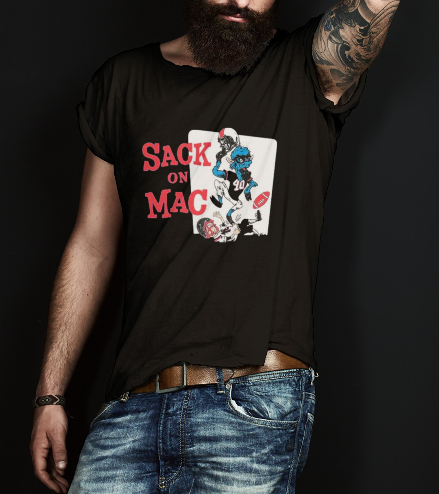 Sack On Mac NFL Football Cartoon Character Action T-Shirt