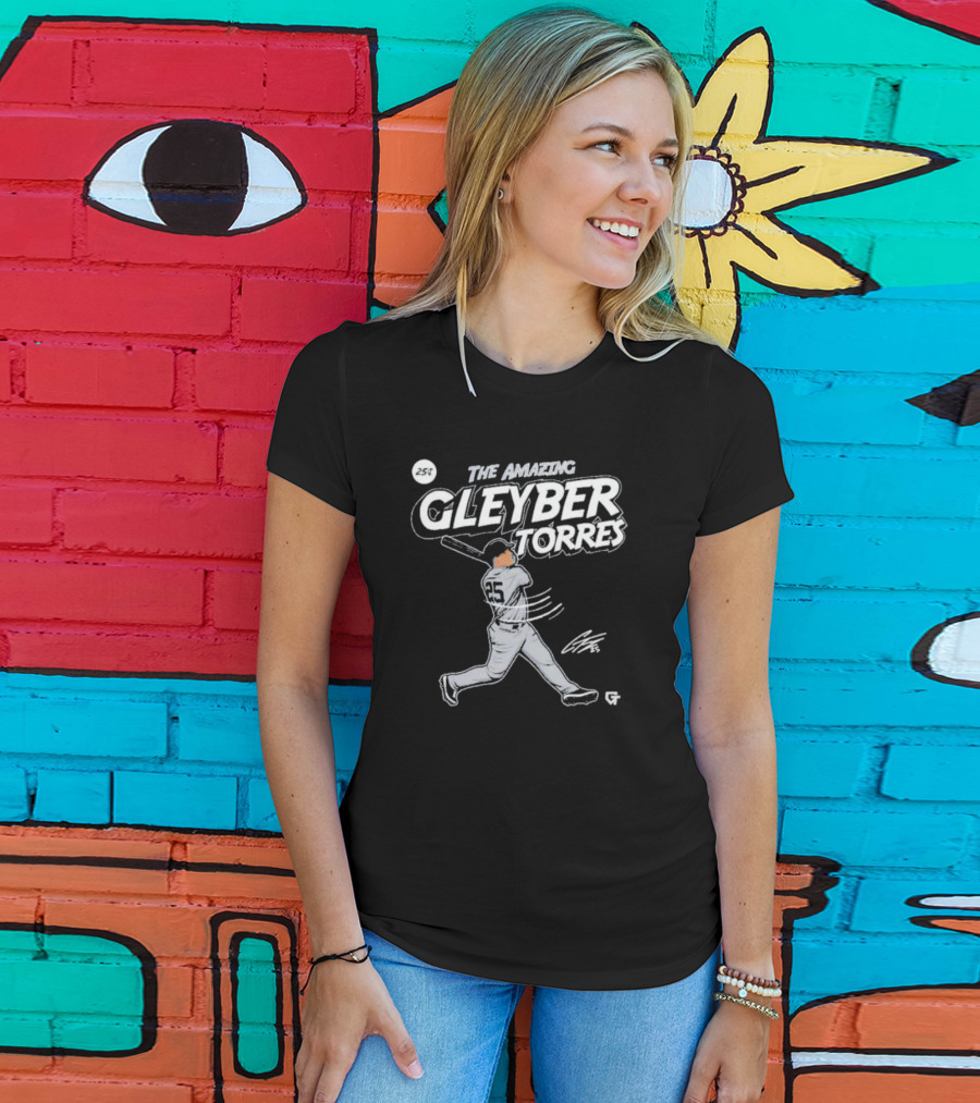 The Amazing Gleyber Torres Comic Book Style With Signature And Baseball Action T-Shirt