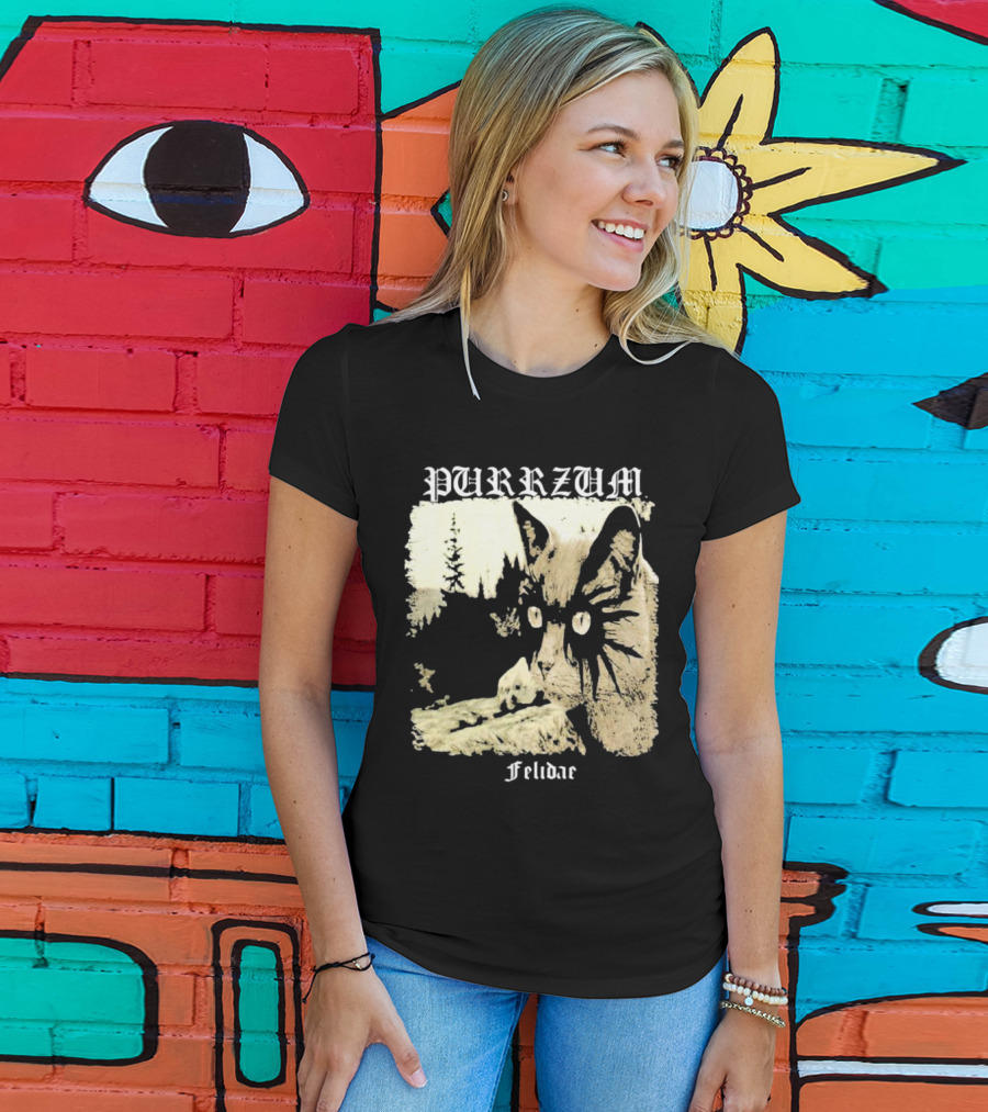 Purrzum Felidae Cat In Forest Scene T-Shirt