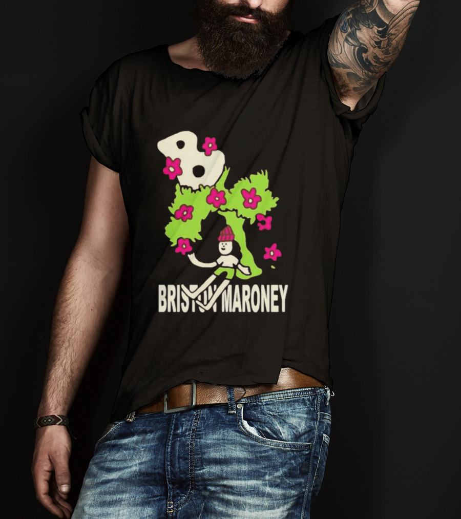 Briston Maroney Cartoon Character With Green Planet And Pink Flowers T-Shirt