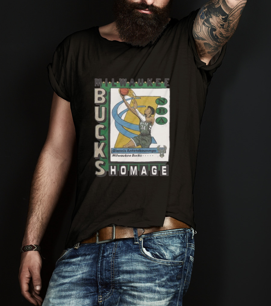 Milwaukee Bucks Giannis Antetokounmpo NBA Homage Trading Card T-Shirt