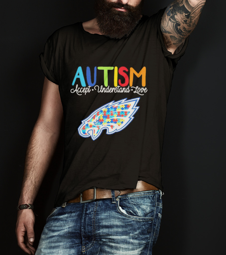 Philadelphia Eagles Autism Accept Understand Love Puzzle T-Shirt