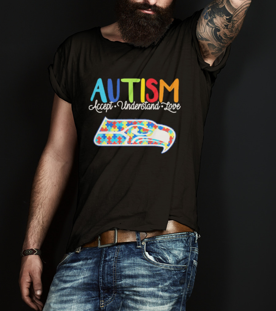 Seattle Seahawks NFL Autism Accept Understand Love Puzzle T-Shirt