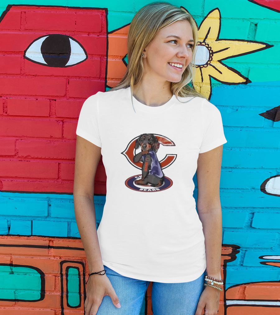 Dachshund Chicago Bears NFL Emblem Tattoo T-Shirt