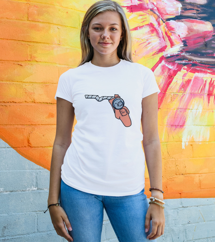 Florida Astronauts Manatee In Space Helmet Floating In Orange Suit T-Shirt