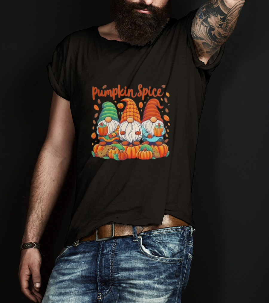 Pumpkin Spice Gnomes With Autumn Leaves And Pumpkins T-Shirt