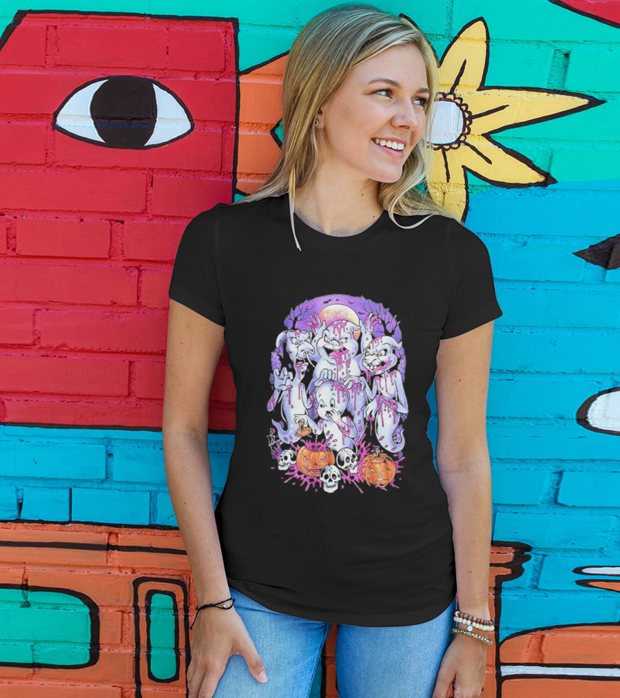 Peaked Apparel Halloween Ghosts With Pumpkins And Skulls T-Shirt