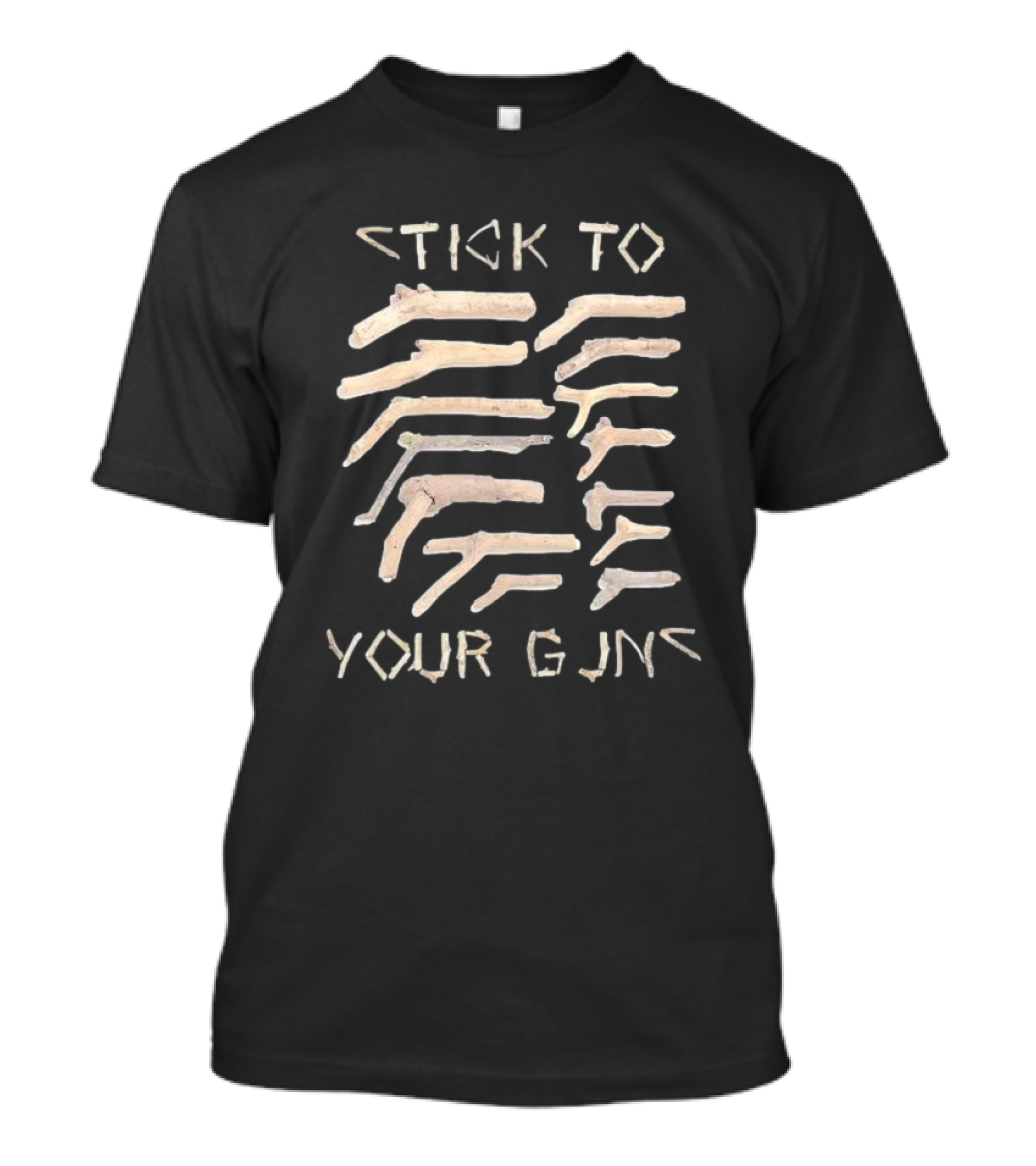 Stick To Your Guns Branch Shaped Pistol Figures T-Shirt