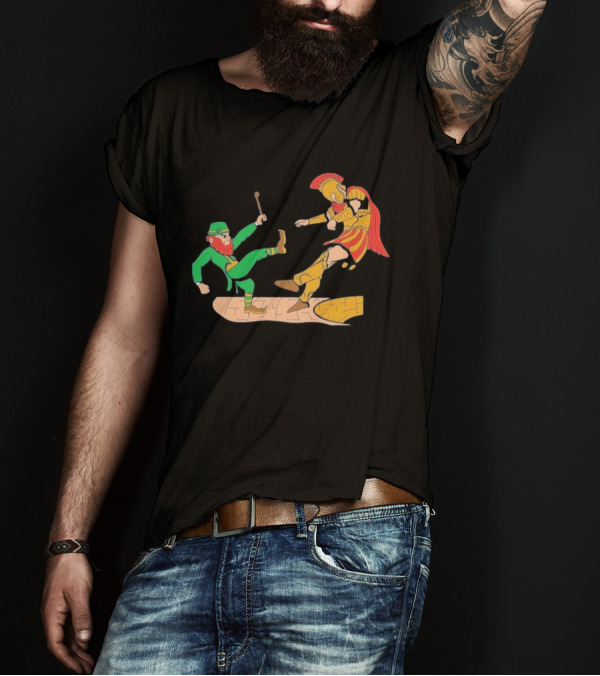 Notre Dame Leprechaun Vs. Trojan Warrior Kick Battle T-Shirt