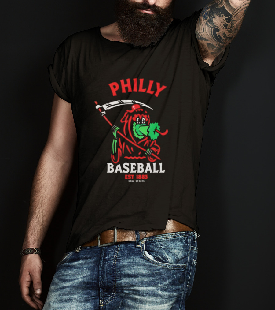 Philly Baseball Est 1883 Soda Sports Phillie Phanatic Grim Reaper T-Shirt