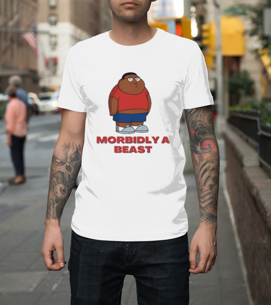 Morbidly A Beast Cartoon Character In Red And Blue T-Shirt