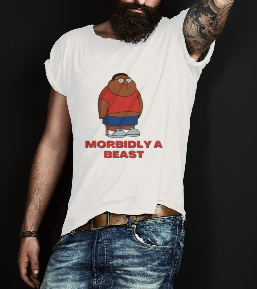 Morbidly A Beast Cartoon Character In Red And Blue T-Shirt