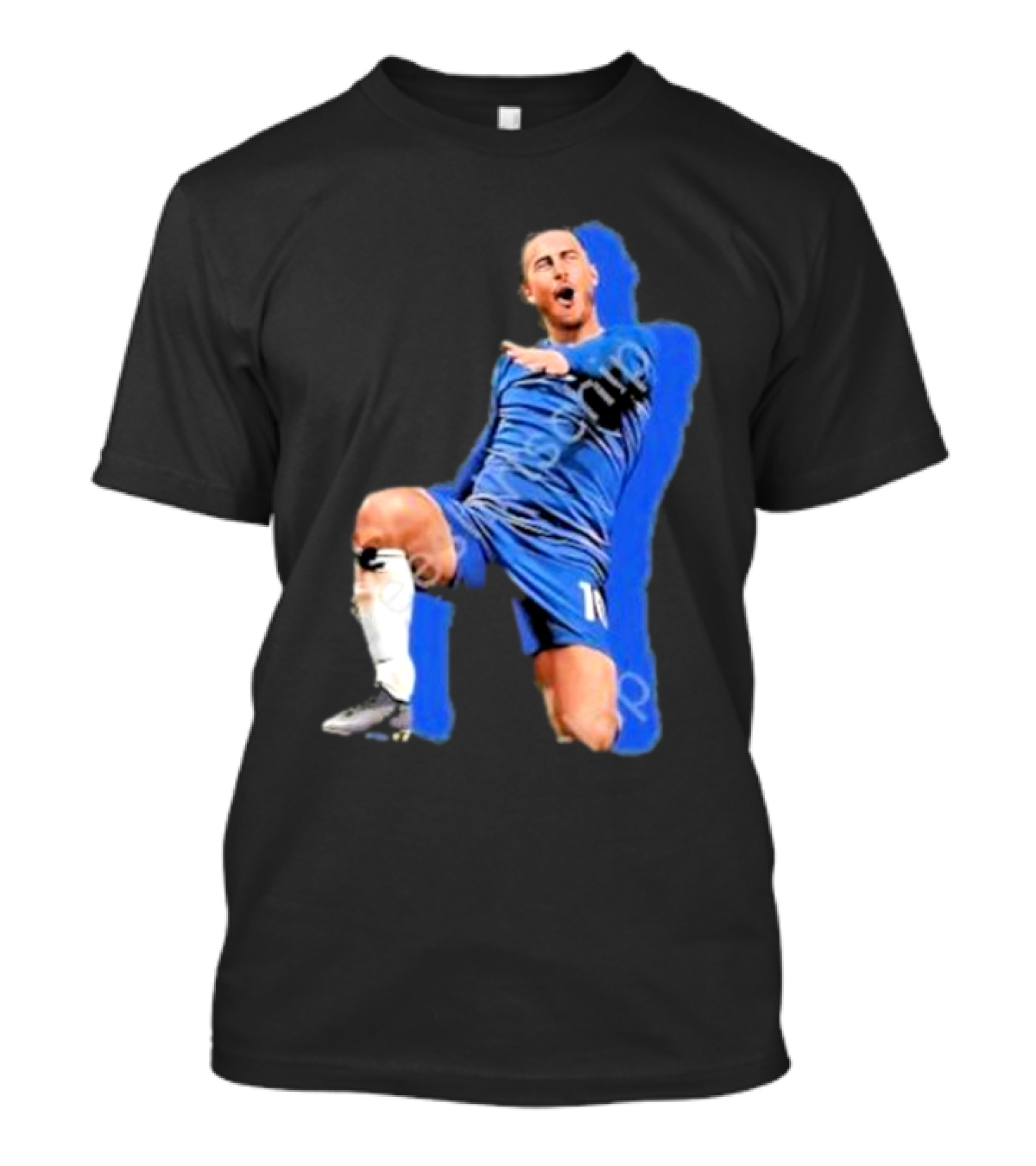 The By Line Show Garden Of Eden Celebration Pose Soccer Player In Blue Jersey T-Shirt