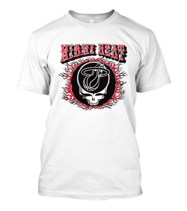 MiamI Heat Grateful Dead Skull Logo With Flaming Basketball T-Shirt