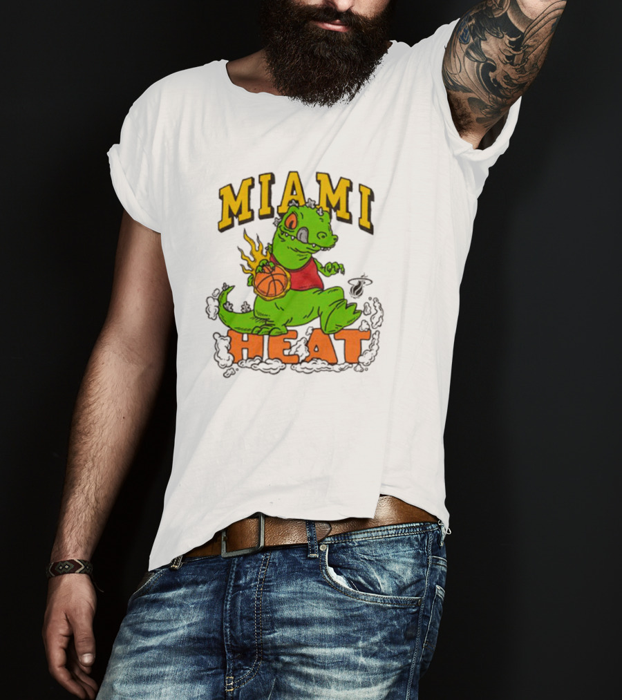 Miami Heat Reptar Holding Basketball Rugrats Crossover T-Shirt