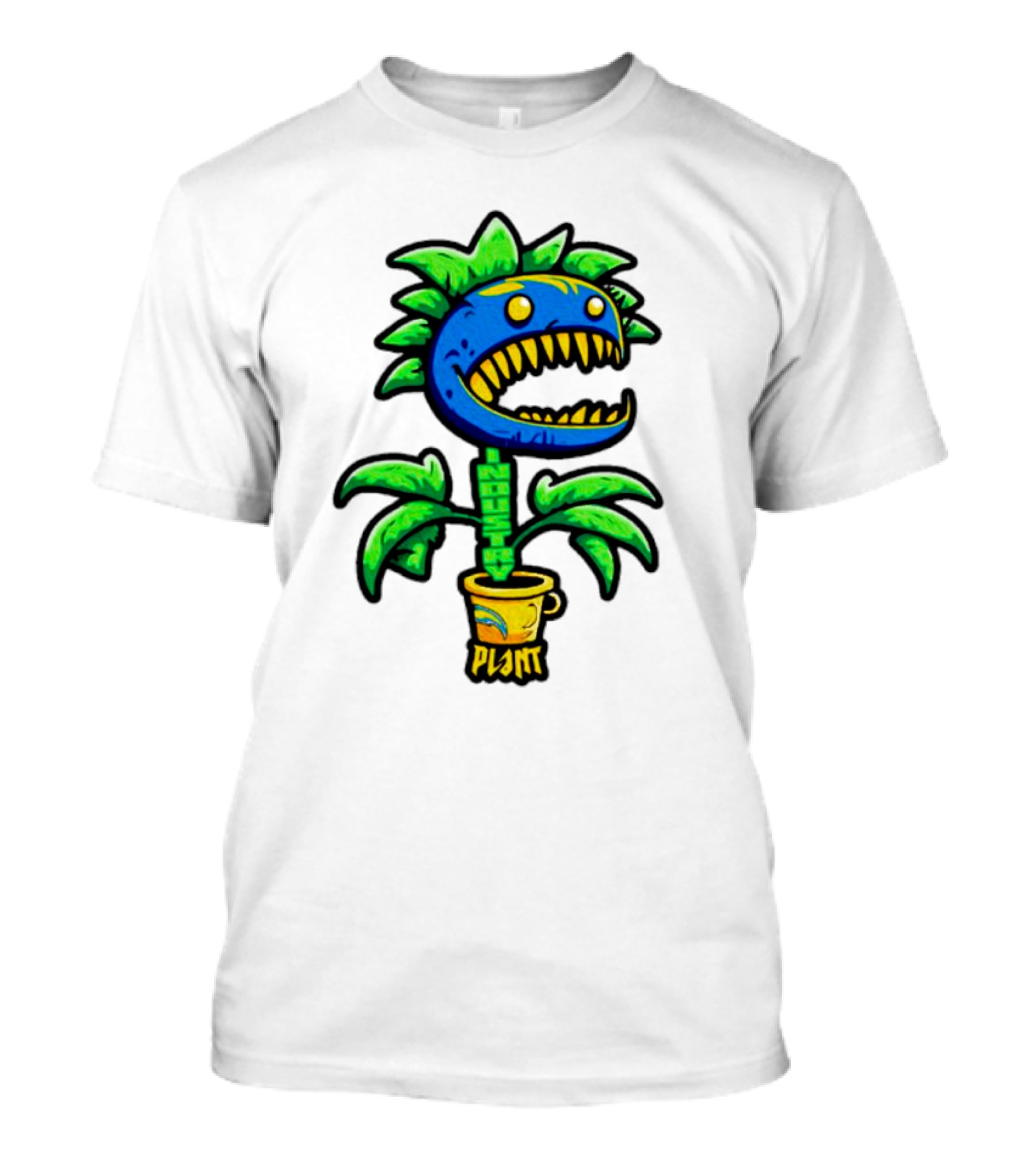 Industry Plant Blue Monster With Yellow Teeth In Yellow Pot T-Shirt