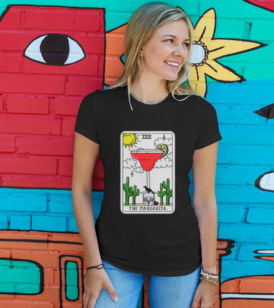 The Margarita Tarot Card With Sun Cacti Skull And Raven T-Shirt