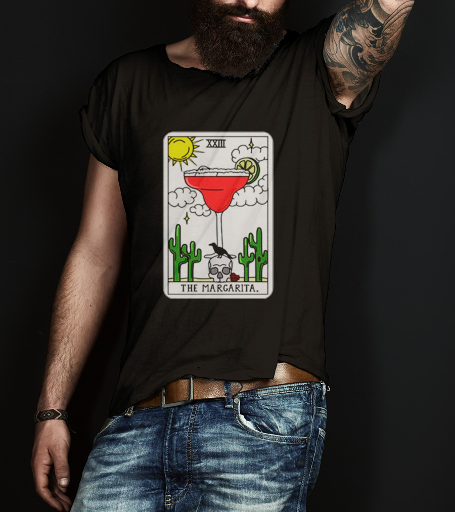 The Margarita Tarot Card With Sun Cacti Skull And Raven T-Shirt