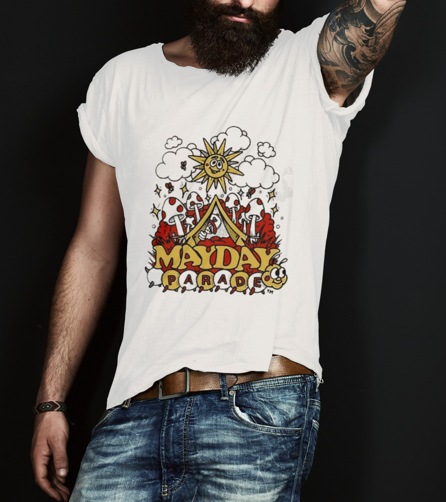 Mayday Parade Whimsical Sun And Mushrooms Caterpillar T-Shirt