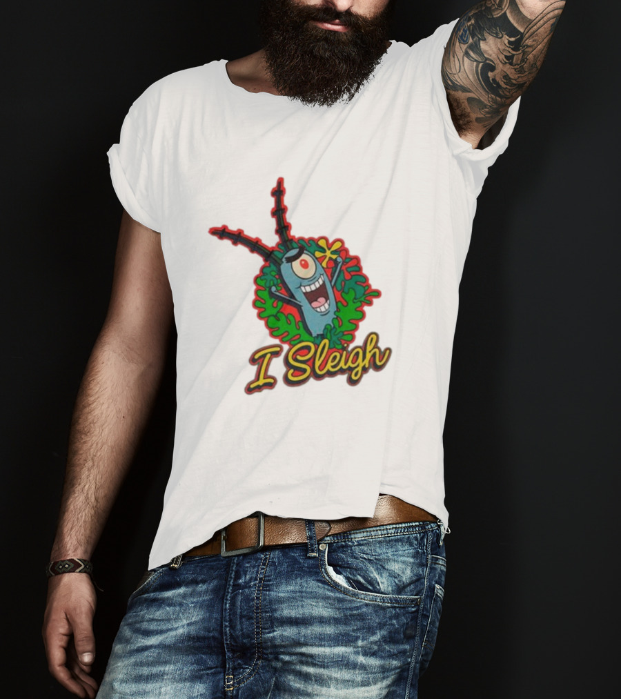 SpongeBob SquarePants Plankton I Sleigh Christmas Holiday Wreath T-Shirt