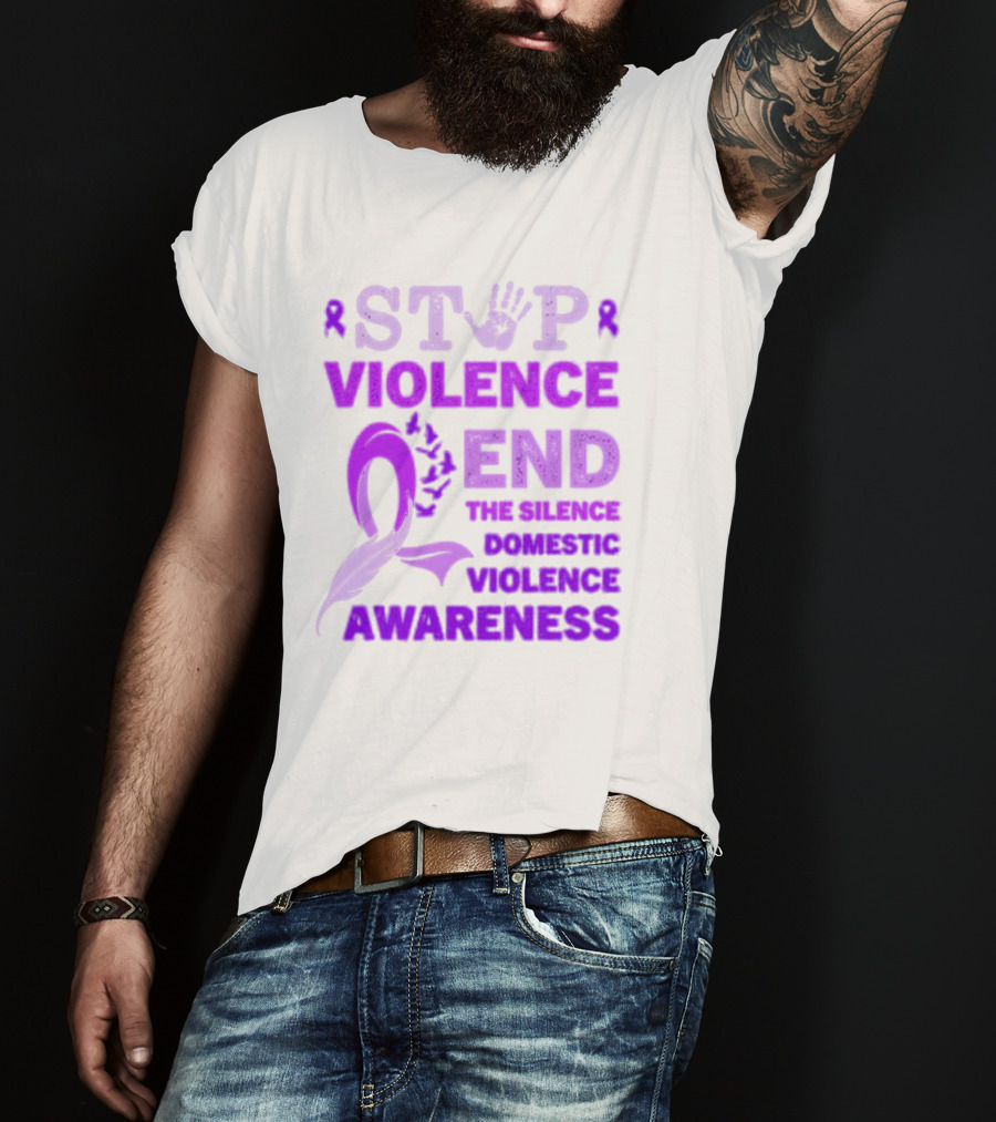 Stop Violence End The Silence Domestic Violence Awareness Purple T-Shirt
