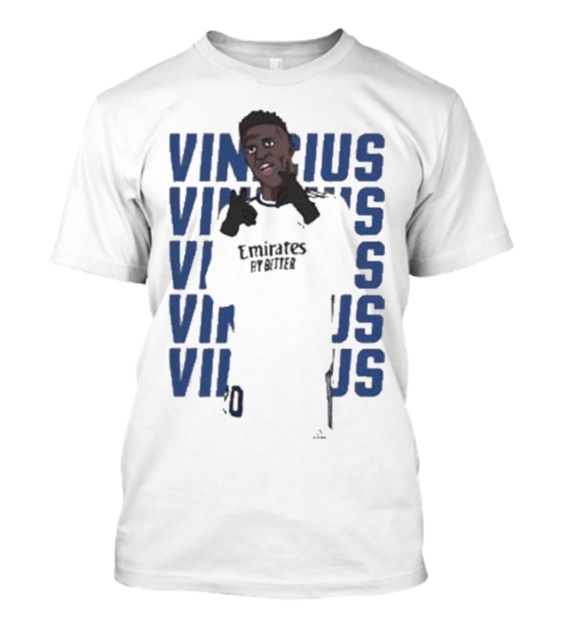 Vinicius Junior Portrait With Textured Blue Repeated Name T-Shirt
