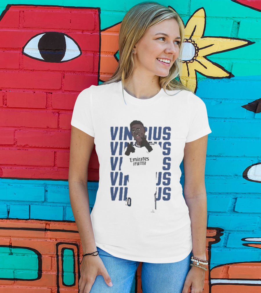 Vinicius Junior Portrait With Textured Blue Repeated Name T-Shirt