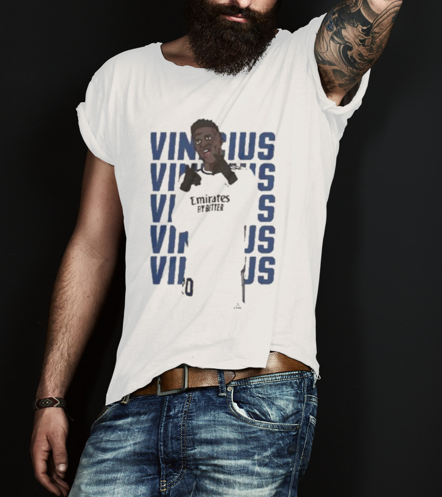 Vinicius Junior Portrait With Textured Blue Repeated Name T-Shirt