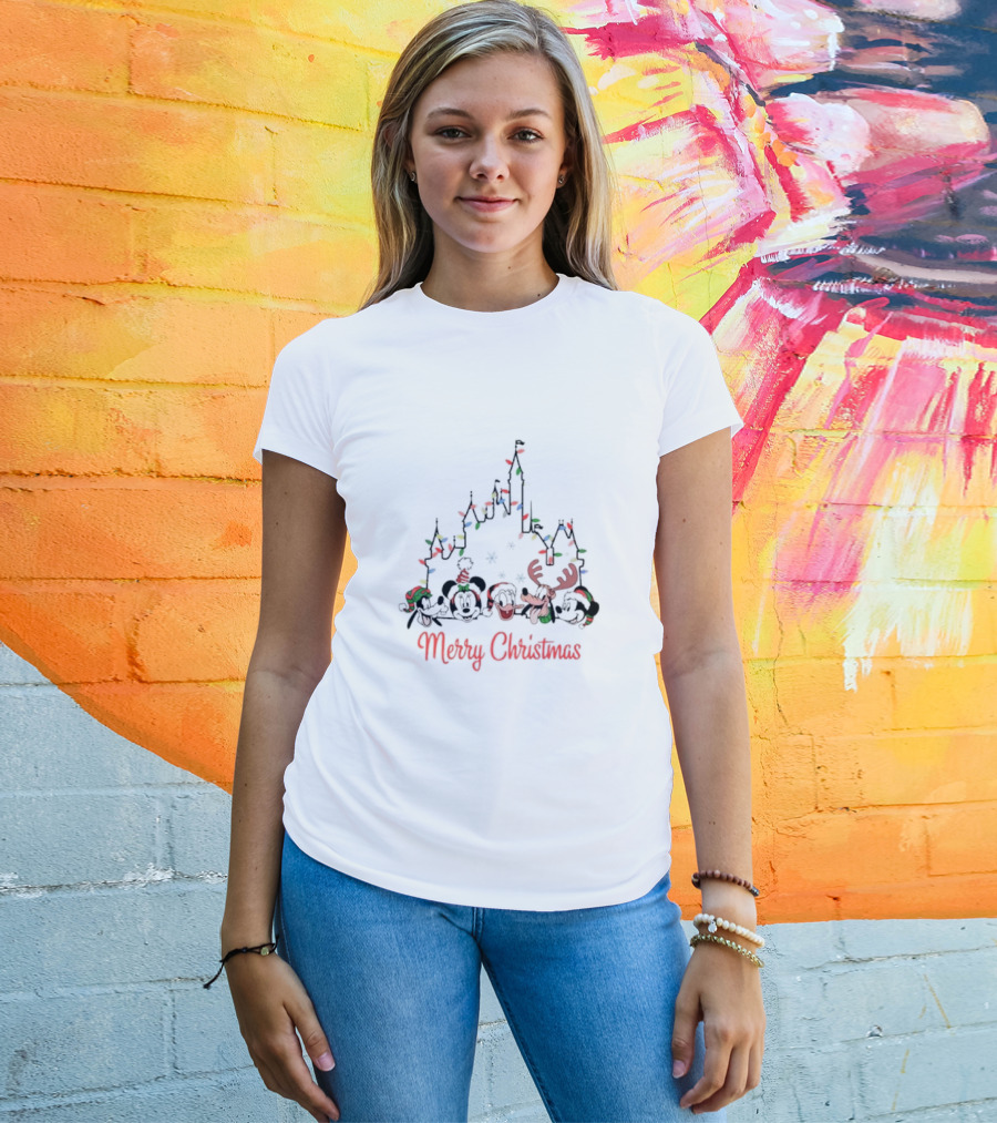 Merry Christmas Disney Castle With Disney Friends T-Shirt