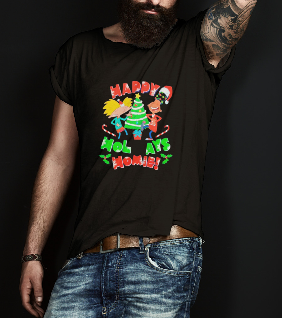 Happy Holidays Homie Cartoon Christmas Tree Festive T-Shirt